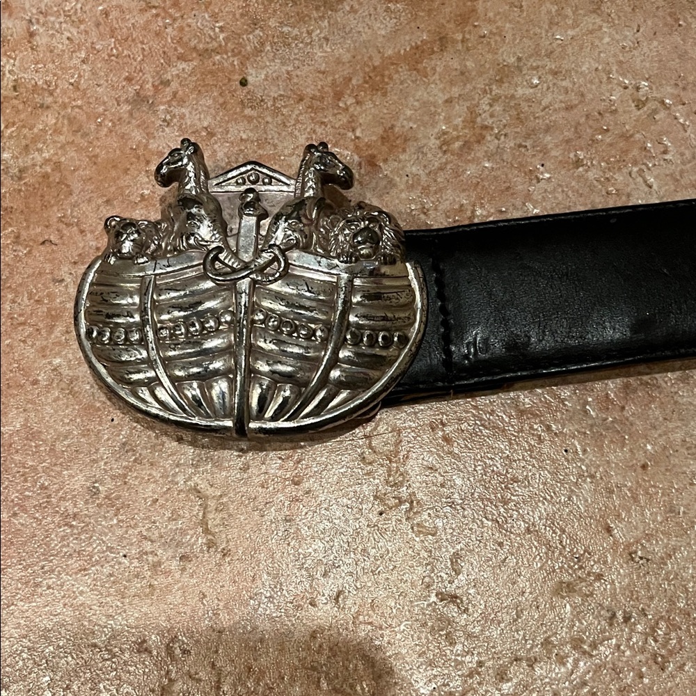 Brighton Silver Noah’s Ark belt. Black leather. Small